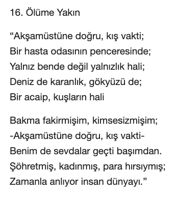 Orhan Veli Ölüme Yakın Şiiri